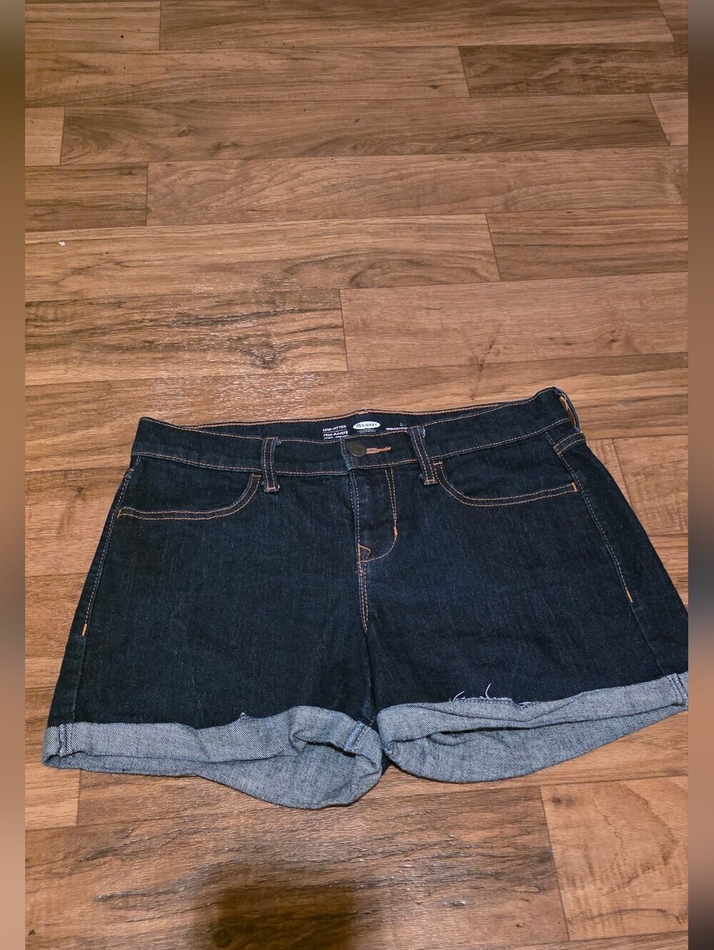 Dark Indigo Rolled-Hem Women's Denim Shorts - Picture 2 of 6